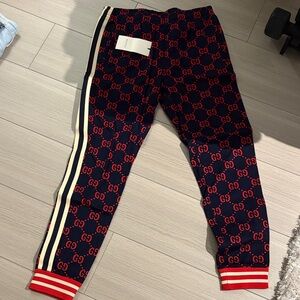 Gucci Navy and Red Patterned Pants